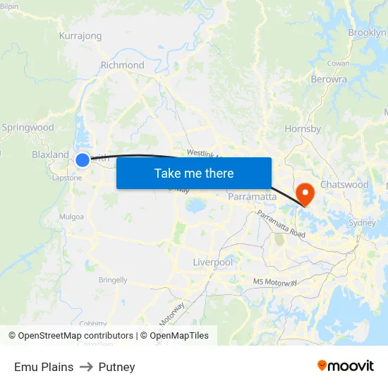 Emu Plains to Putney map