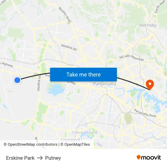 Erskine Park to Putney map