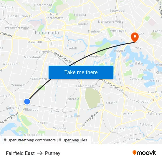 Fairfield East to Putney map