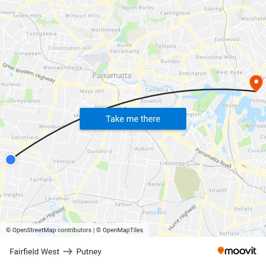 Fairfield West to Putney map