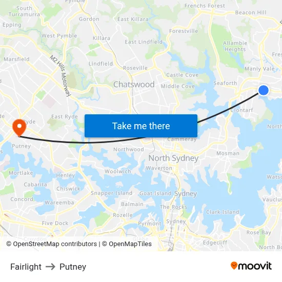 Fairlight to Putney map
