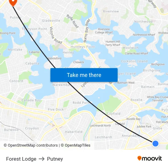 Forest Lodge to Putney map