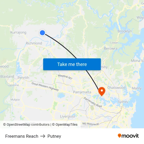 Freemans Reach to Putney map