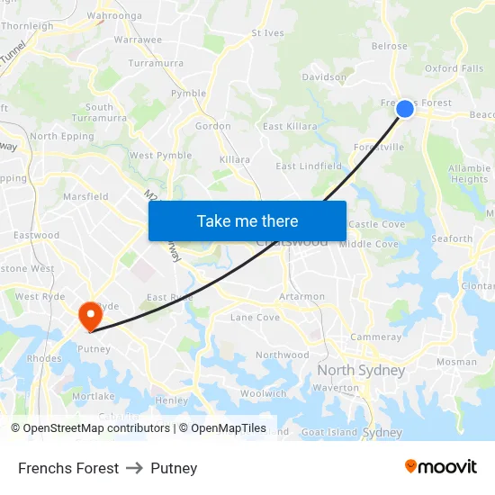 Frenchs Forest to Putney map