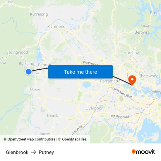 Glenbrook to Putney map