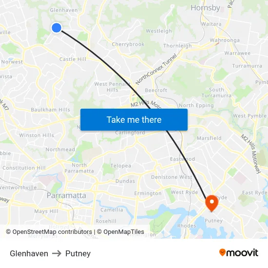 Glenhaven to Putney map