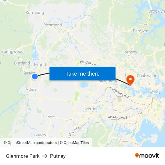 Glenmore Park to Putney map