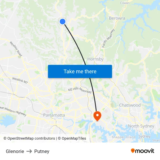 Glenorie to Putney map