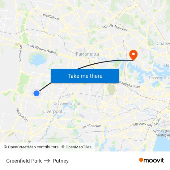 Greenfield Park to Putney map