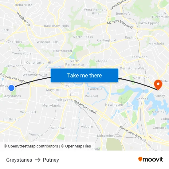 Greystanes to Putney map