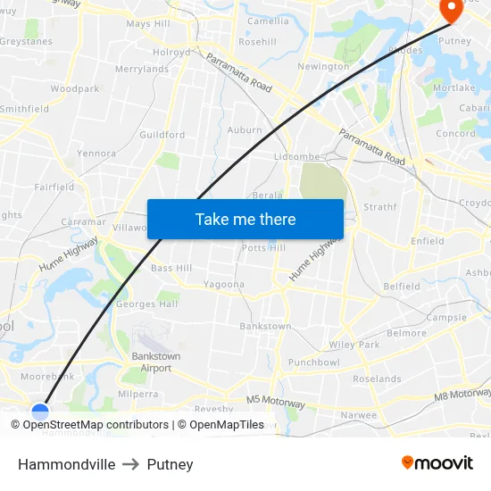Hammondville to Putney map