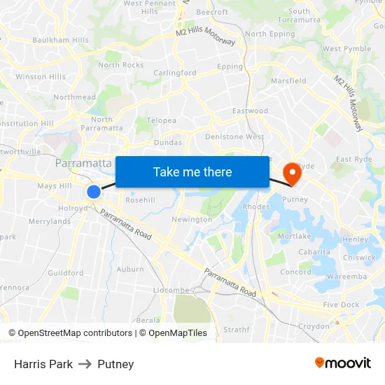 Harris Park to Putney map