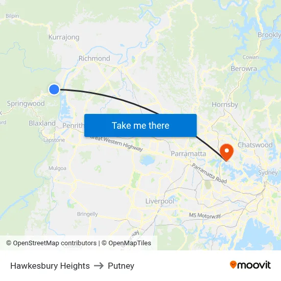 Hawkesbury Heights to Putney map