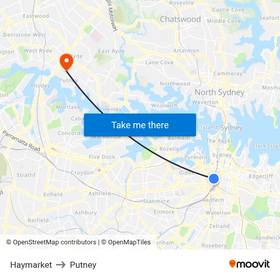 Haymarket to Putney map
