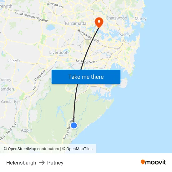Helensburgh to Putney map