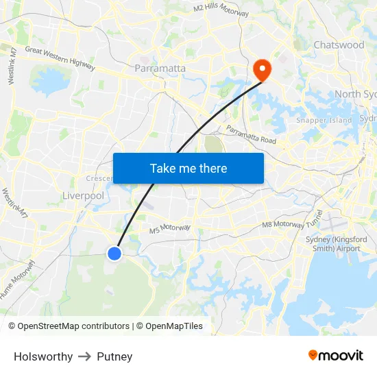 Holsworthy to Putney map
