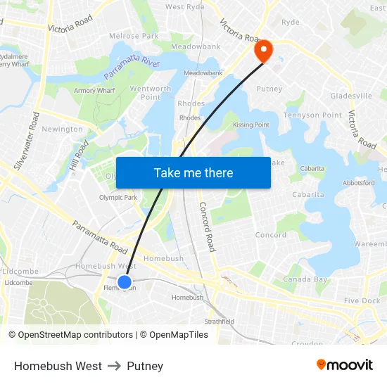 Homebush West to Putney map