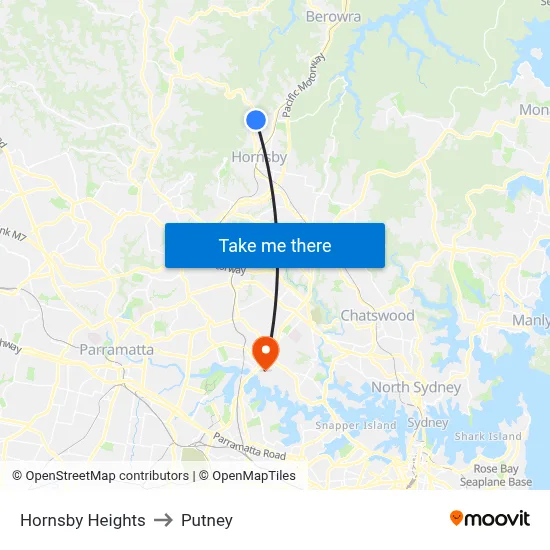 Hornsby Heights to Putney map