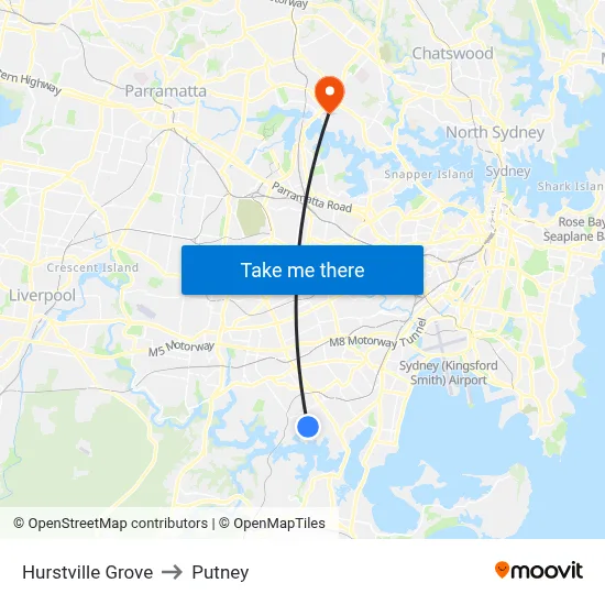 Hurstville Grove to Putney map