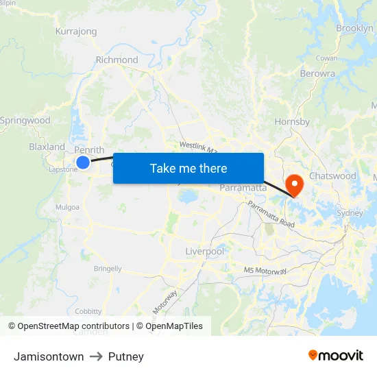 Jamisontown to Putney map