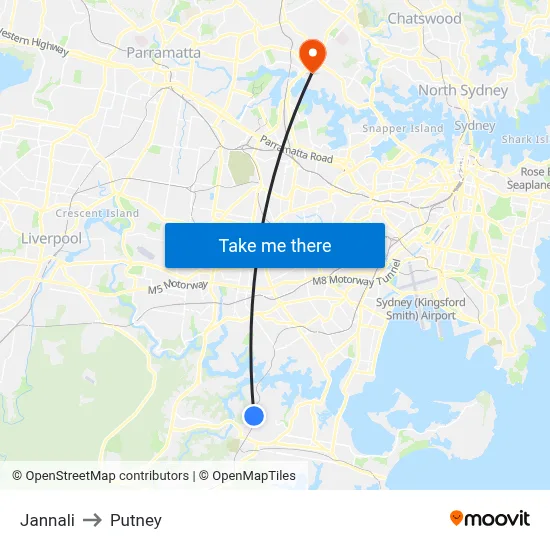 Jannali to Putney map