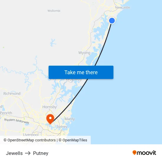 Jewells to Putney map