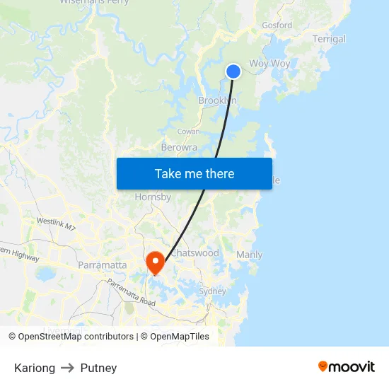 Kariong to Putney map
