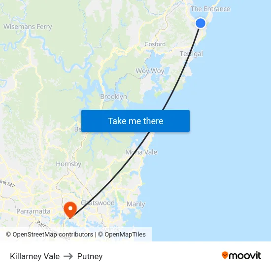 Killarney Vale to Putney map