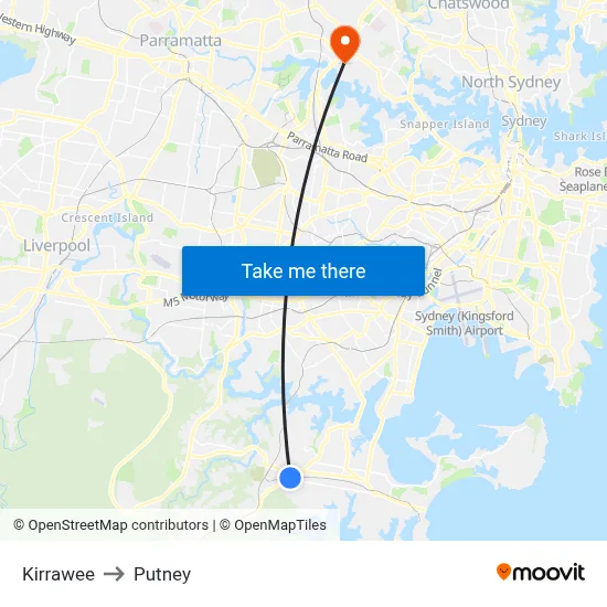 Kirrawee to Putney map