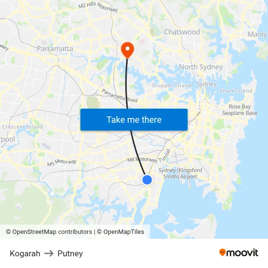 Kogarah to Putney map