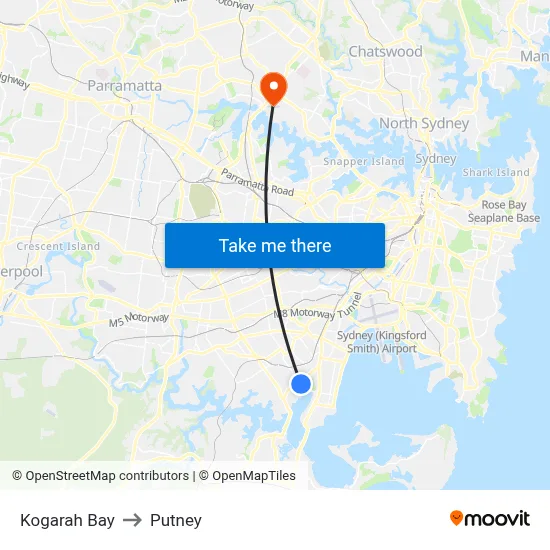 Kogarah Bay to Putney map