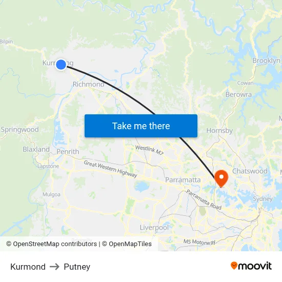 Kurmond to Putney map