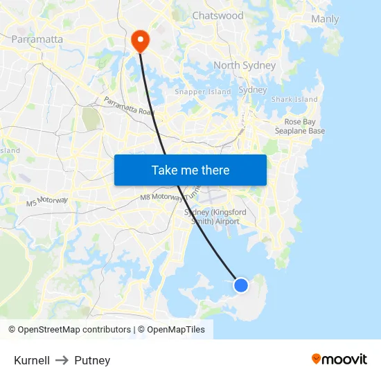 Kurnell to Putney map