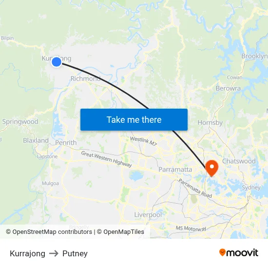 Kurrajong to Putney map