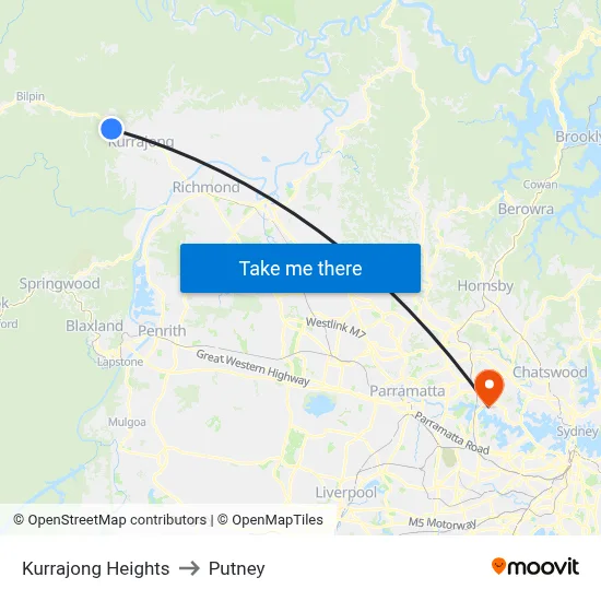 Kurrajong Heights to Putney map