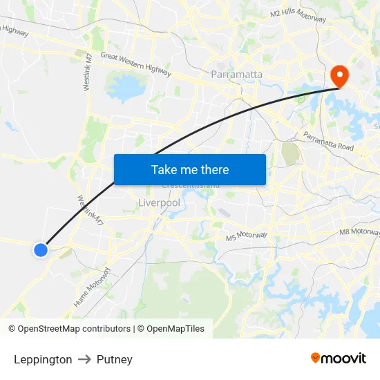 Leppington to Putney map