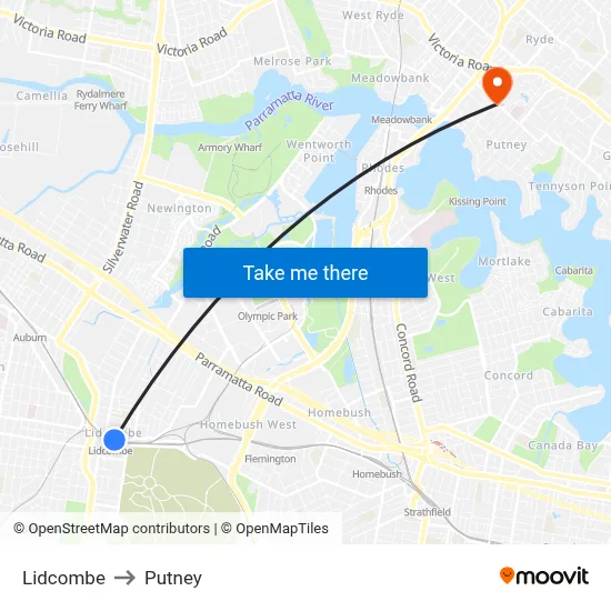 Lidcombe to Putney map