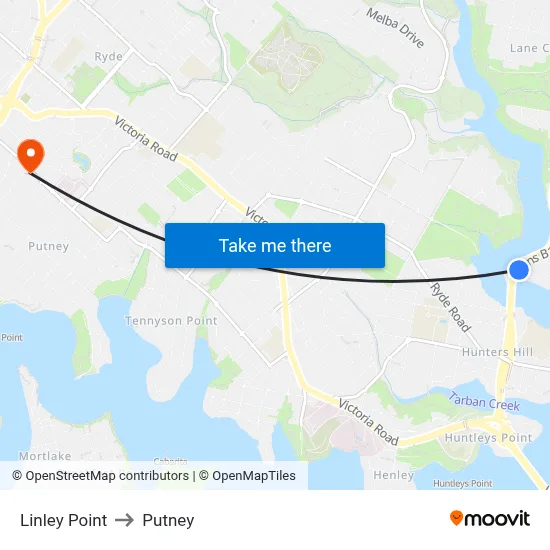 Linley Point to Putney map