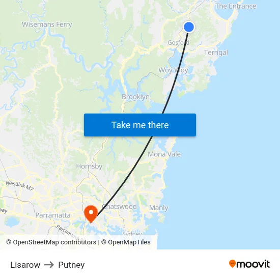 Lisarow to Putney map