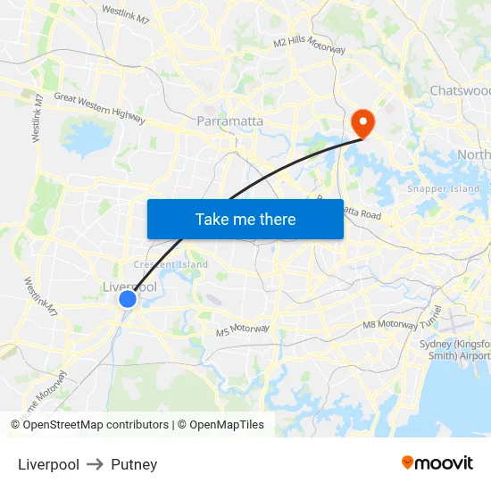 Liverpool to Putney map