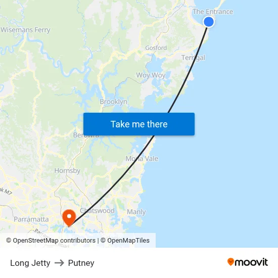 Long Jetty to Putney map