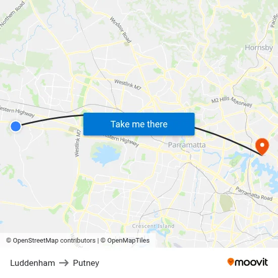 Luddenham to Putney map