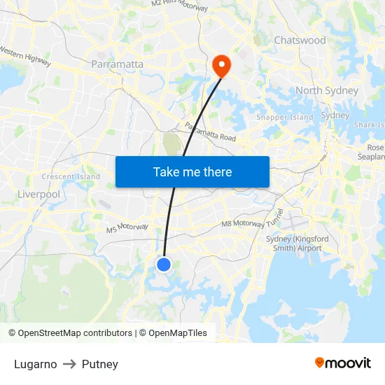 Lugarno to Putney map