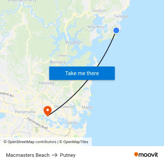 Macmasters Beach to Putney map