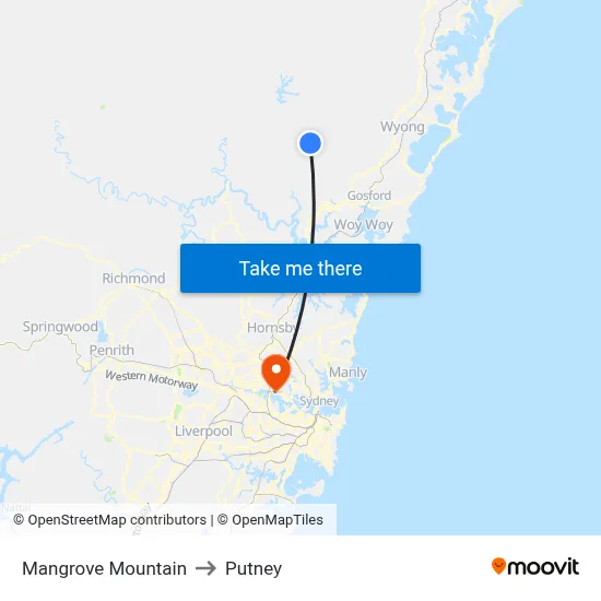 Mangrove Mountain to Putney map