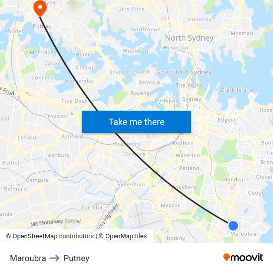 Maroubra to Putney map