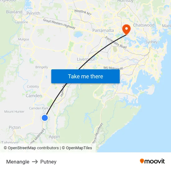 Menangle to Putney map