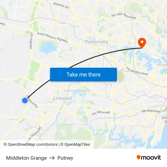Middleton Grange to Putney map