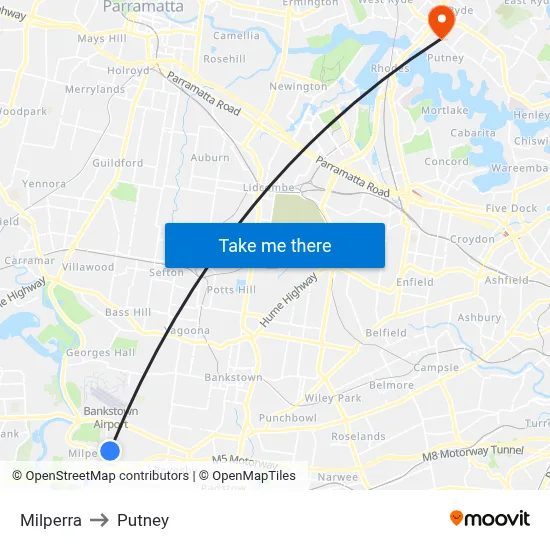 Milperra to Putney map
