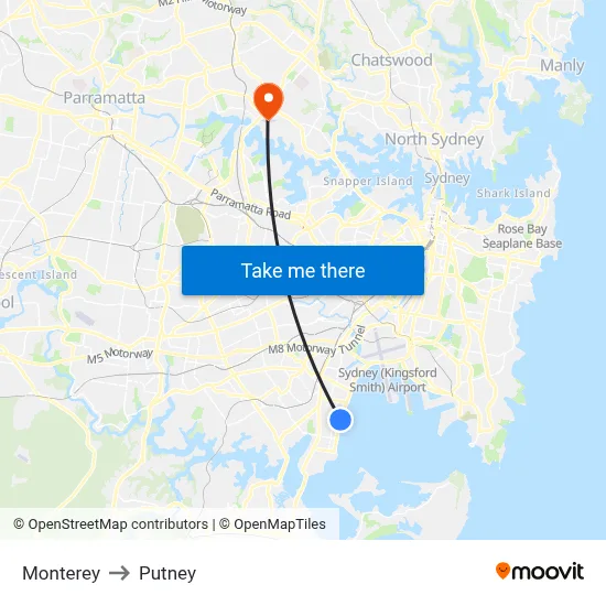Monterey to Putney map
